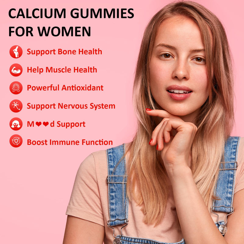 Calcium Gummies for Women 1200 mg, 60 Count | Calcium Chewables with Vitamin D3 Magnesium Zinc, Vegan, Sugar Free, Gluten Free