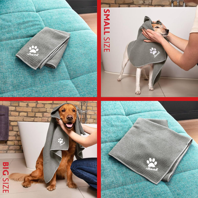 Vileda Pet Pro Microfiber Towel M, for Cleaning and Drying Pets, 45 x 70 cm, Waffle Texture Towel, Soft Microfiber Material, for Small Dogs, Gray - BeesActive Australia