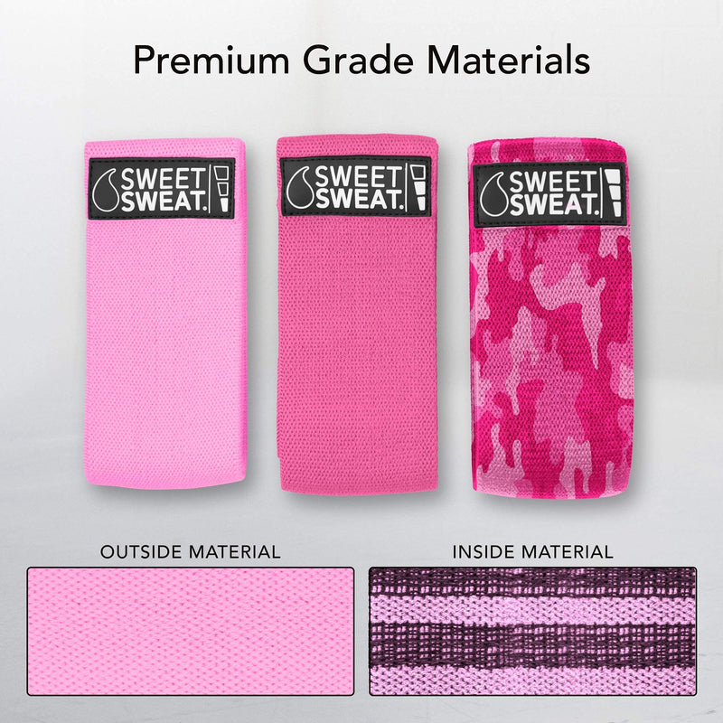 Sweet Sweat Hip Bands with 3 Levels of Resistance | Non-Slip Fabric Booty Bands for Squats & Lunges | Includes Free Mesh Carrying Bag Pink Hip Bands - BeesActive Australia