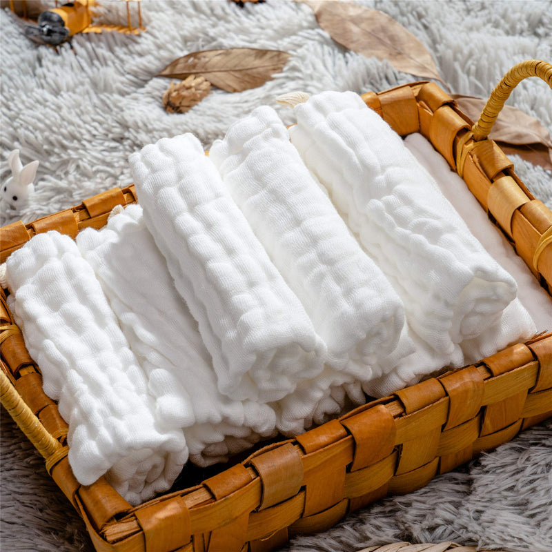 MUKIN Baby Washcloths - Natural Cotton Baby Wipes - Soft Newborn Baby Face Towel for Sensitive Skin- Baby Registry as Shower, 10 Pack 12x12 inches (White) White - BeesActive Australia