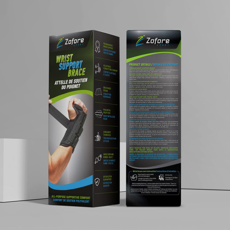 ZOFORE SPORT Carpal Tunnel Wrist Brace Support with 2 Straps and Metal Splint Stabilizer - Helps Relieve Tendinitis Arthritis Carpal Tunnel Pain - Reduces Recovery Time for Men Women - Left (L/XL) 2 strap brace Left L/XL