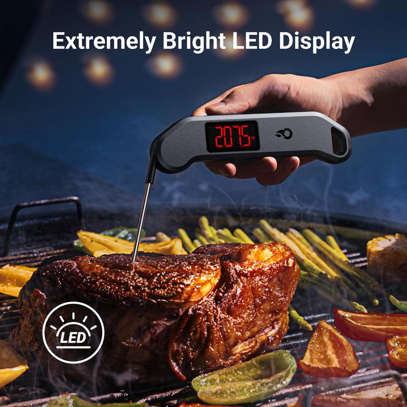 Professional Digital Meat Thermometer, 1 Sec Instant Read, ±0.5℉ Accuracy NIST&NSF Certified Food Thermometer, Auto-Rotate Bright LED Screen, Highly Waterproof Cooking Thermometer for Grill BBQ, Black - BeesActive Australia
