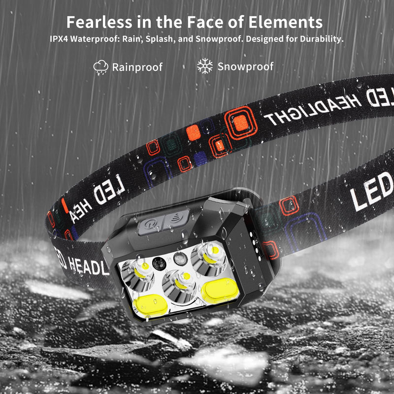 Rechargeable LED Headlamp 3-Pack, 800 Lumens, USB-C, IPX4 Waterproof, 8 Modes, Red & White Light — Lightweight, Adjustable; for Camping, Hiking, Running, Fishing & Repairs Black