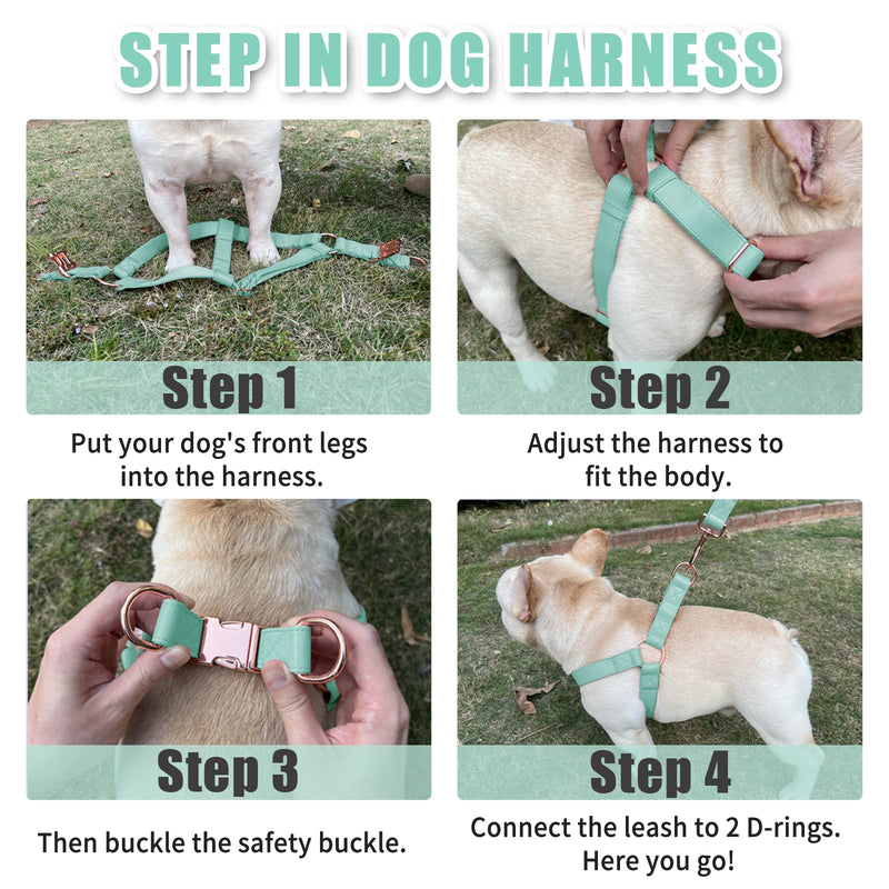 Soft Leather No Pull Dog Harness - Adjustable Step in Dog Harness with Rose Gold Heavy Duty Metal Buckle, Freedom Nylon Dog Halter Vests for Small Medium Large Dogs Easy Walking Training (Green,L) Mint Green L (Neck&Chest Girth 24"-38" x Width 1") - BeesActive Australia