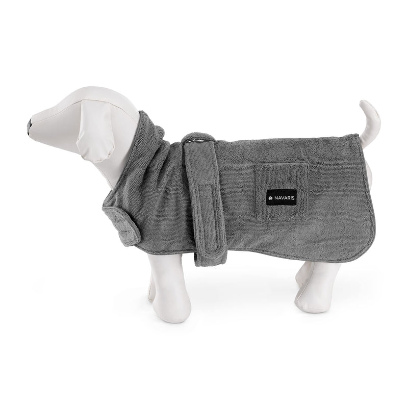 Navaris dog bathrobe dog towel - towel for medium-sized dogs - adjustable straps with Velcro fastener - dog bathrobe soft comfortable M grey - BeesActive Australia