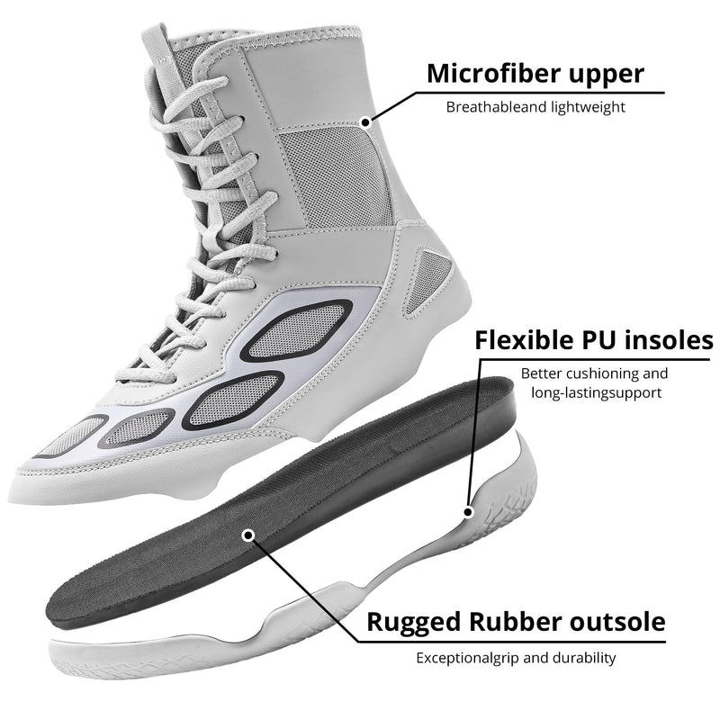 Wrestling Shoes Men Boxing Shoe Fitness High Top Sneakers Wrestling Boots 12 Silver