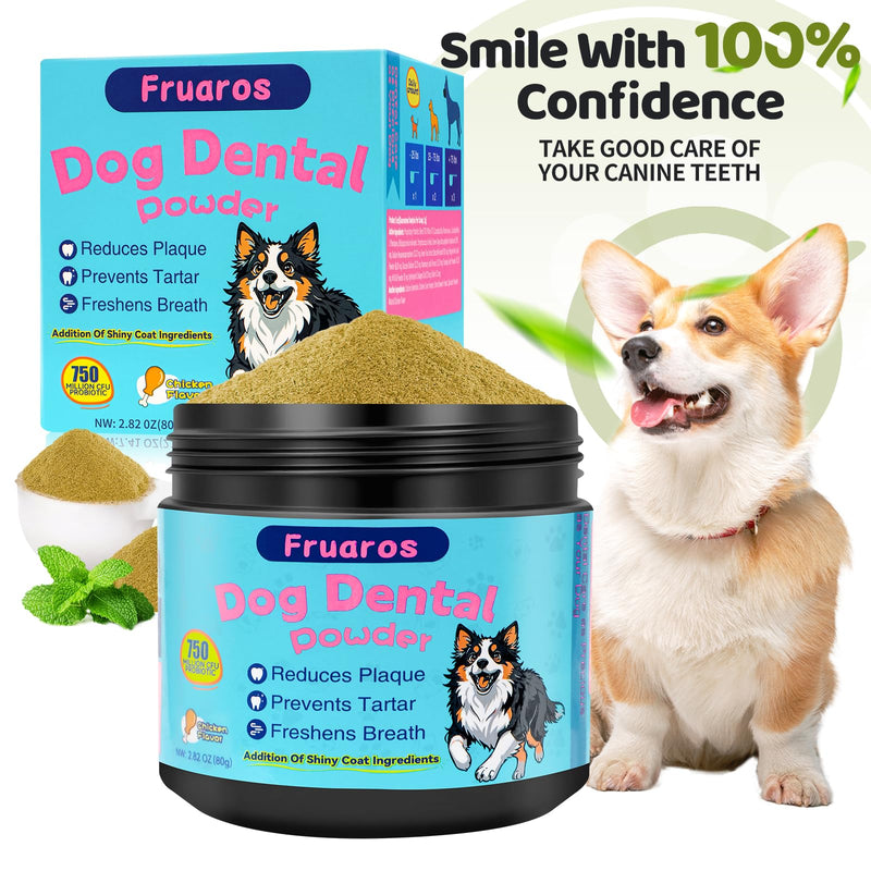 [3-in-1] Dog Dental Powder for Plaque and Tartar Support - 750M CFU Probiotics & Brown Algae Dog Breath Freshener - Vet-Grade Teeth Cleaning, Gut & Coat Health - 2.8 oz (80g) for Small Dogs & Puppies Small Dogs (2.8 oz / 80g) - 80 Day Supply