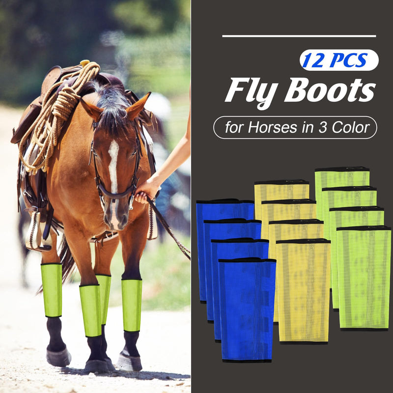 Set of 12 Mesh Fly Boots for Horse Breathable Mesh Horse Boots Protective Horse Leg Loose Wraps Horse Leggings for Preventing Flies and Mosquitoes Bites(Pink, Green, Yellow) Navy,Green,Yellow - BeesActive Australia