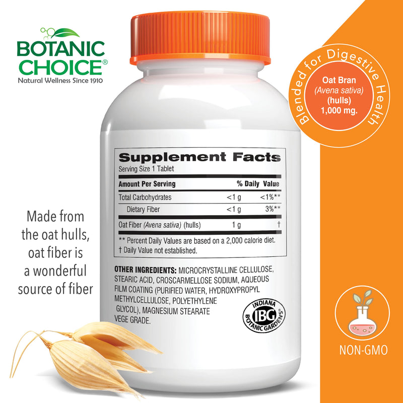 Botanic Choice Oat Fiber 1000mg 90 Tablets Digestive Support Regularity | Natural Dietary Supplement for Women and Men; Easy-to-Swallow Daily Formula That Helps Maintain Gut Health and Comfort 90 Count (Pack of 1)