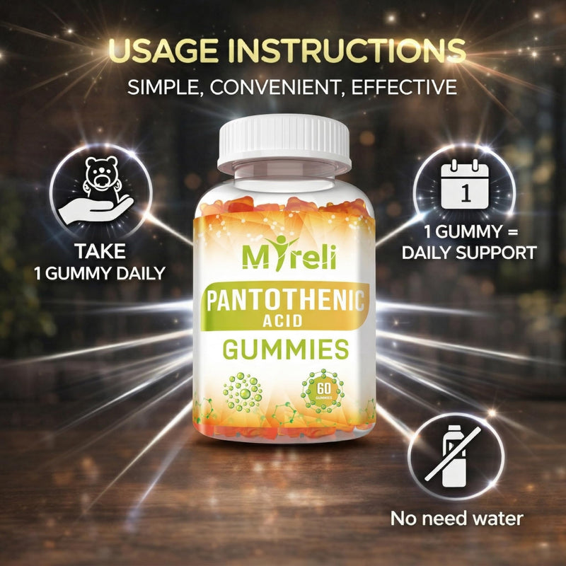Pantothenic Acid Gummies - Vegetarian Vitamin B5 Supplement, D-Calcium Pantothenate Formula, Non-GMO, Gluten Free, 60 Chewables, Gelatin Free, Soy Free, Dairy Free, No Artificial Colors