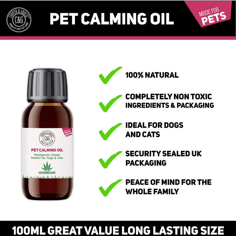 Pet Hemp Calming Oil 100ml | Aromatherapy & Massage | Quick Action Soothes Muscle & Joint | Reduces Irritation Instant Absorb | Vet Recommended | Best For Cat & Dog | Cruelty Free