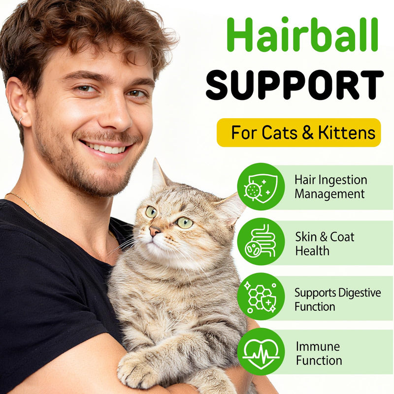 Hairball Cat Treats, Hairball Treatment with Psyllium Husk & Omega 3 for Cats, Digestive Health & Skin and Coat Support, Natural Soft Chews, Chicken Flavor for Picky Eaters, for Indoor Cats, Kittens &