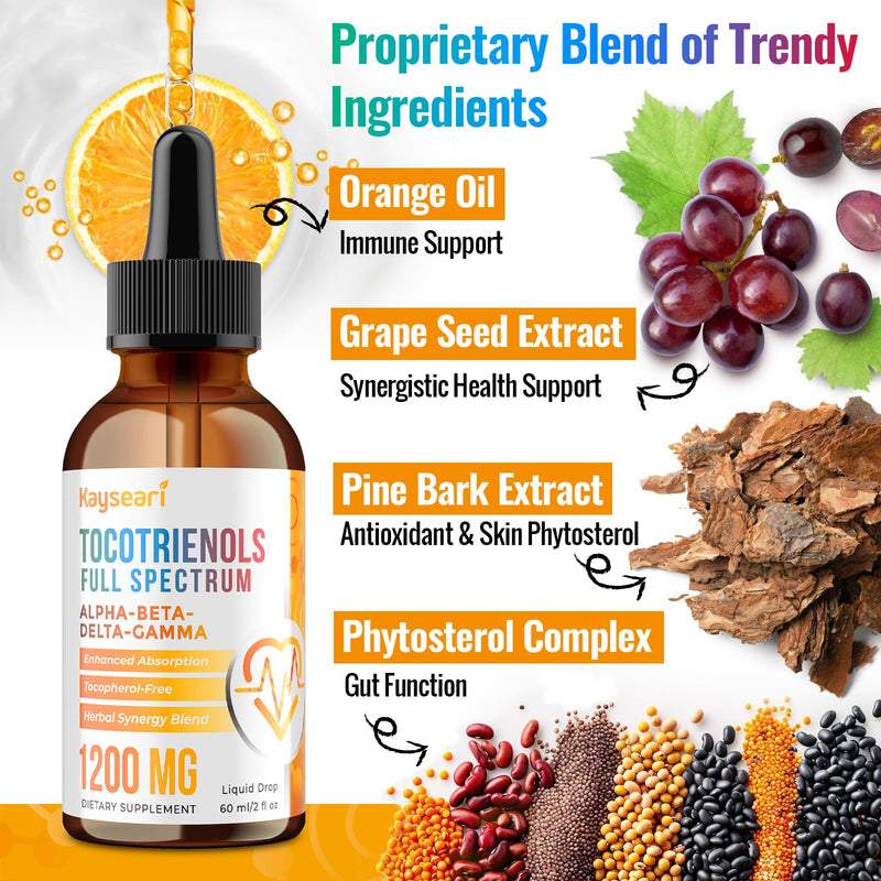 Full Spectrum of Tocotrienols Supplement 1200mg- Tocotrienol Vitamin E Liquid,Tocopherol-Free - Superior Antioxidant Blend - Higher Absorption - 2 fl oz,30 Servings 60 ml (Pack of 1) - BeesActive Australia