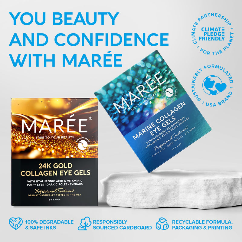 MAREE Eye Gel Pads - Under Eye Wrinkle Patches for Puffy Eyes and Dark Circles with Natural Marine Collagen & Hyaluronic Acid - Anti-Aging Eye Mask for Face to Soothe Puffiness, Eye Bags and Wrinkles Eye Gels - BeesActive Australia