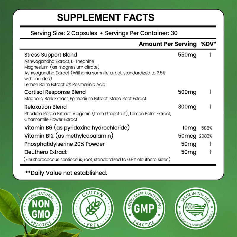 inGreens Cortisol Supplement, 15-in-1 Cortisol Manager with Ashwagandha, L-Theanine & Magnesium, Supports Cortisol Health, Relaxation & Restful Sleep, 60 Capsules 60 Count (Pack of 1)