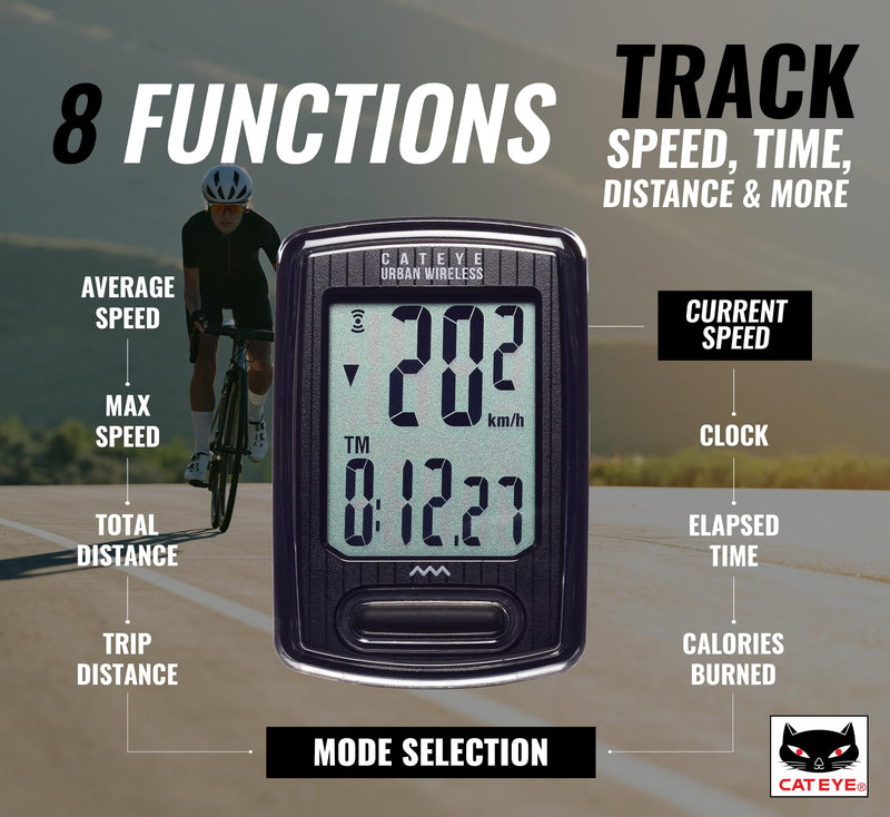 CATEYE Urban Wireless Bike Computer – Analog Speedometer & Odometer with Calorie Tracking, FlexTight™ Mount, Auto Start/Stop, Programmable Odometer & Easy Setup for All Bikes