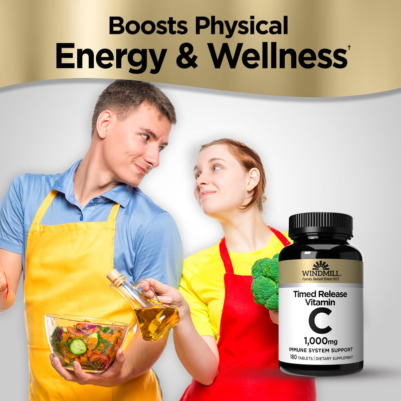 Windmill Natural Vitamins Vitamin C 1,000mg Time Released, with Rose Hips and Bioflavonoids, Packed with Antioxidants, Supports Immune System, 180 Servings, 180 Count
