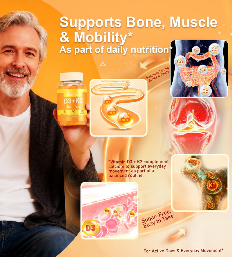 Vitamin D3 K2 Gummies 10,000 IU, MK-7, Calcium & Magnesium, 60 Count | Bone, muscle & immune support*; for adults; orange flavor; pectin-based; 2 gummies daily; 30-day supply