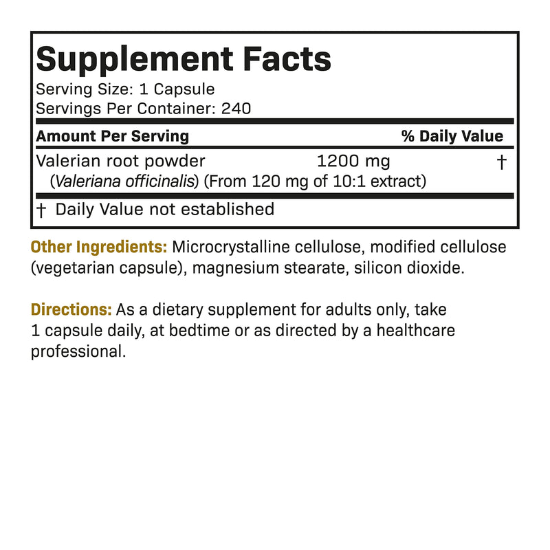 Futurebiotics Valerian Root 1200 MG Promotes Relaxation NON-GMO, 240 Vegetarian Capsules - BeesActive Australia