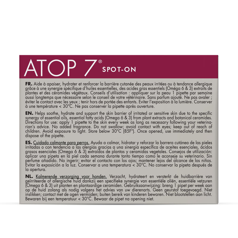 Dermoscent ATOP 7 spot-on - Medium Dogs 22-45 lbs - Soothing Care for Sensitive, Dry and Itchy Skin or Allergy Prone Skin - Natural Ingredients - 4 pipettes - PawsPlanet Australia