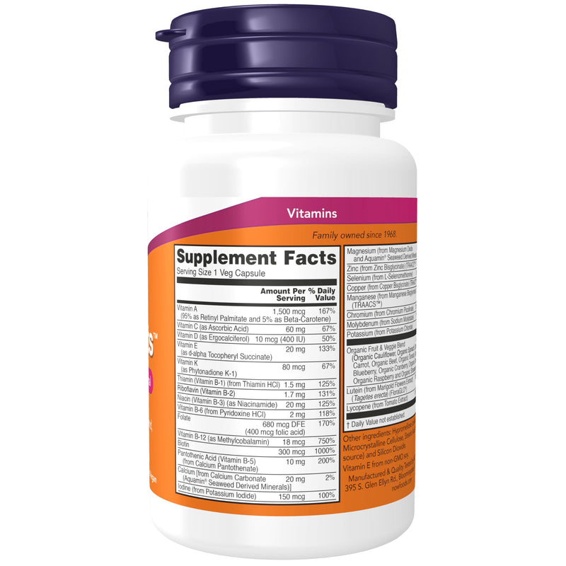 NOW Foods Supplements, Daily Vits™with Fruit & Veggie Blend, Lutein and Lycopene, 30 Veg Capsules 30 Count (Pack of 1)