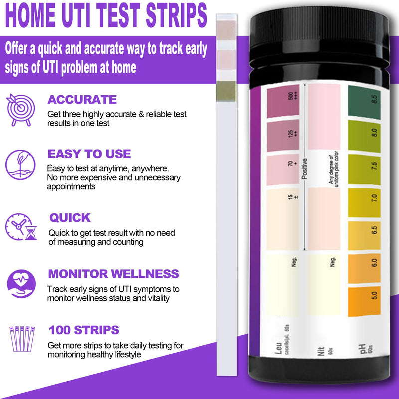 100ct UTI Test Strips for Women & Men - Easy to Use for Quick & Accurate Results, Urine Test Strips for at Home UTI & Bladder Test, Easy to Read Results | 100 Strips - BeesActive Australia