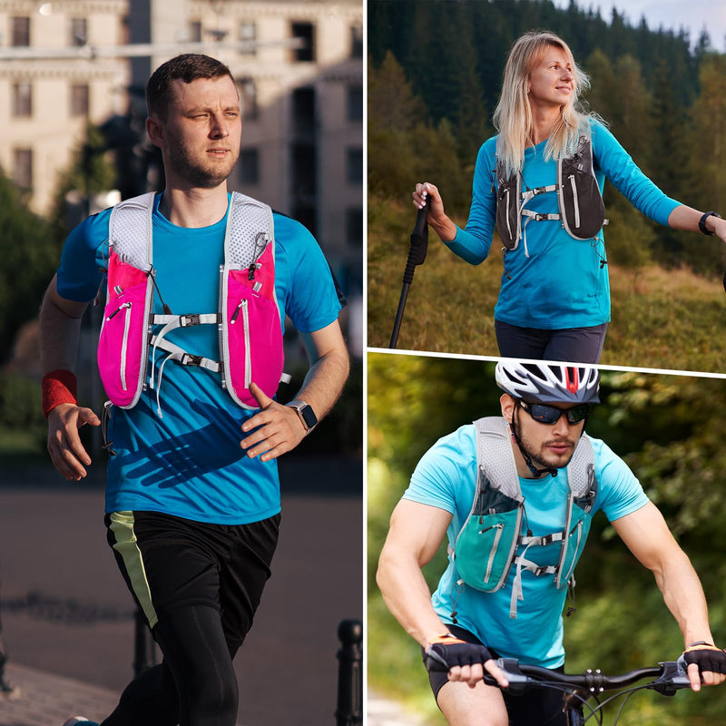 NONSAR Running Vest for Men Women, Running Vest Backpack, Lightweight Pack with 500ml Soft Flask, Adjustable Chest Straps and Reflective Running Hydration Vest for Running Hiking Cycling Camping Pink
