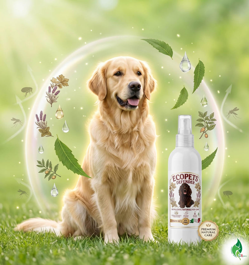 Ecopets Defender CS pets Natural Pesticide for Dogs - 100% Made in Italy with Essential Oils and Botanical Extracts - Protection against Fleas, Ticks, Mosquitoes and Flies - Gentle and Daily Use