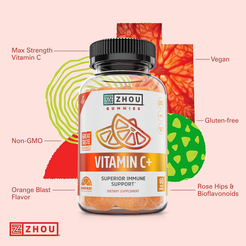 Zhou Immune Support Bundle - 60 Elderberry & 60 Vitamin C Gummies | Elder-Mune Elderberry & Vitamin C Gummies for Adults & Kids, Daily Natural Immune Support Supplements for Women & Men 60 Count (Pack of 2)
