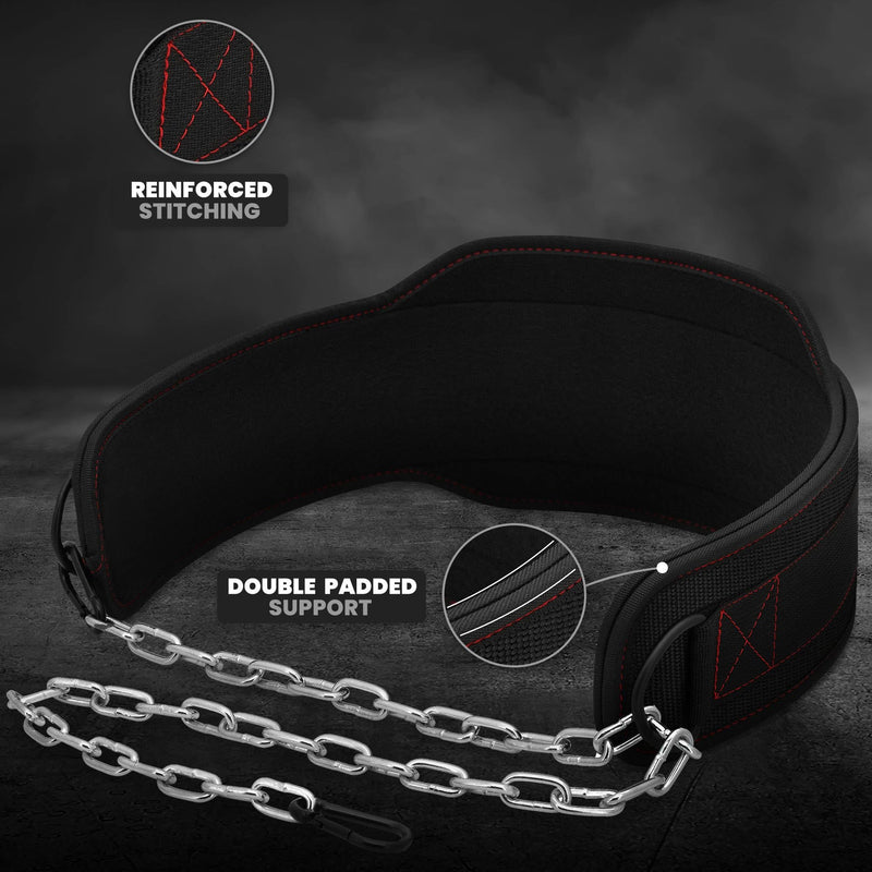 RDX Dip Belt for Weight Lifting, Heavy Duty 36 Inch Adjustable Steel Chain, Dipping Belt Chin Pull Ups Gym Training Bodybuilding Powerlifting Fitness Workout, 6” Padded Neoprene Back Support Men Women Black