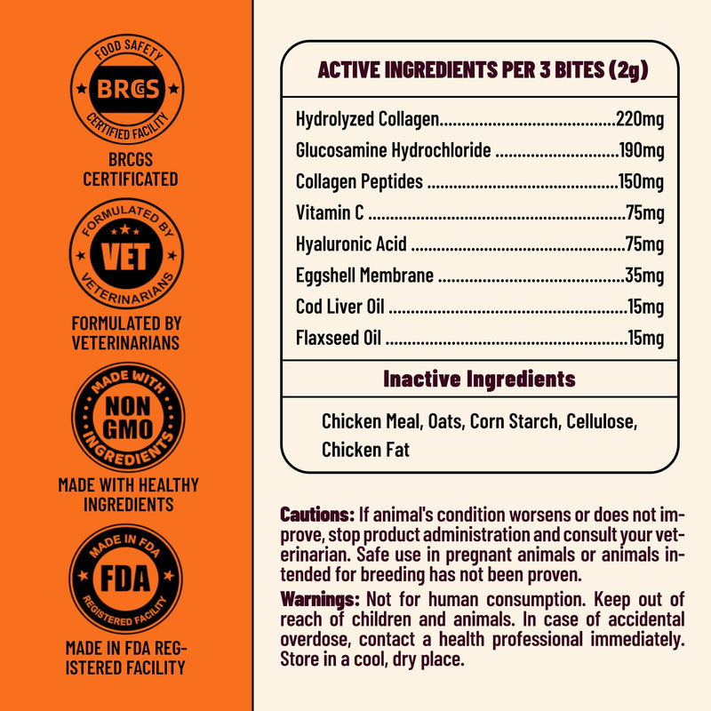 330 Bites Collagen Chews for Dogs - with Hydrolyzed Collagen, Glucosamine,Vitamin C & Hyaluronic Acid for Dogs - Joint Supplement, Skin&Coat Health - Dog Vitamins and Supplements - 7.76 oz