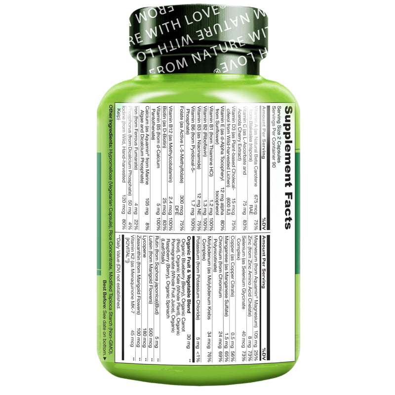 NATURELO Multivitamins for Teenage Girls/Boys, 180 Capsules | Whole Food Multivitamin with Minerals, Non-GMO, Vegetarian 180 Count (Pack of 1)