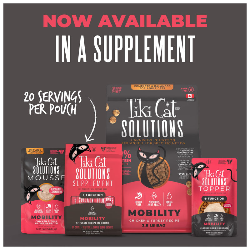 Tiki Cat Solutions Supplements Mobility Mousse, Chicken in Broth, Formulated to Support Healthy Joints, Functional Cat Food Supplement, 5.6 oz. Pouch (Pack of 20)