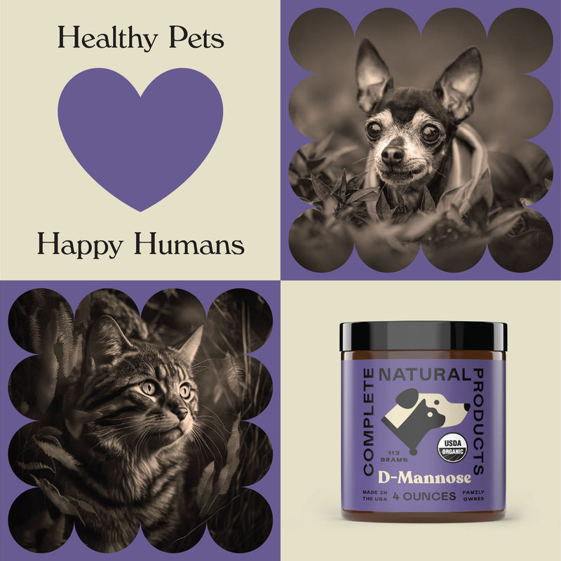 CNP Organic D'Mannose Powder for Pets 4oz - Powder D Mannose Support for Dogs Cats, Pure D-mannose Blend, Easy Mix Urinary Wellness Aid, Non GMO Made USA Animal Supplement Health Care Use Formula