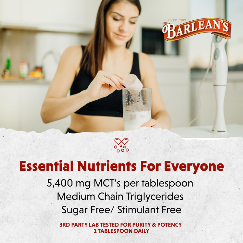 Barlean's MCT Oil Supplement, Coconut Flavored for Keto Coffee, Emulsified Creamy Liquid Syrup with 5,400mg Plant-Based MCT's to Support Energy, Focus and Wellness, 16 oz MCT Oil - Coconut Flavor 1 Pound (Pack of 1)