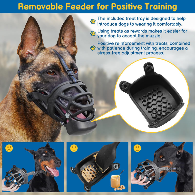 BARKLESS Basket Muzzle for Dogs, Humane Muzzle to Prevent Biting and Scavenging, Snap-on Treat Cover Helps Dogs Acclimatize Mouth Cover, Adjustable Mouth Guard for Positive Training, Grooming Black S