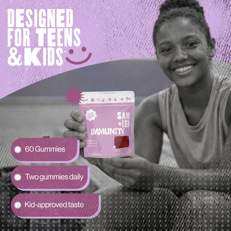 SAM+LEO Immunity Gummies for Kids & Teens, Elderberry & Zinc, Berry, 60ct | Elderberry, Echinacea, Zinc & Vitamin C, vegan, gluten-free antioxidant immune support gummies, berry, ages 4 and up