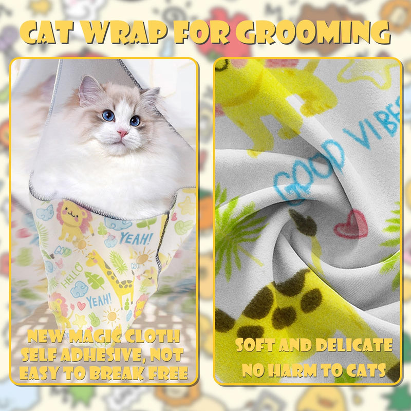 Cat Wrap for Cutting Nails, Cat Restraint Wrap for Nail Clipping and Grooming, 21.6×21.6" Self-Adhesive Anti-Bite Cat Swaddle Burrito Wrap, Suitable for Cats Within 22lbs (Cartoon Rabbit) Cartoon rabbit - BeesActive Australia