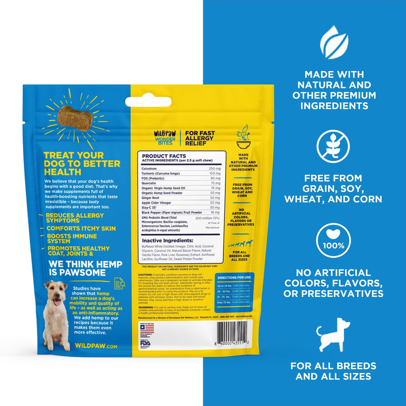 WonderBites for Fast Allergy Relief - Pet Supplement to Support Itchy Skin & Allergy Relief - Dog Skin & Coat Health Supplement - 90 Soft Chews - PawsPlanet Australia