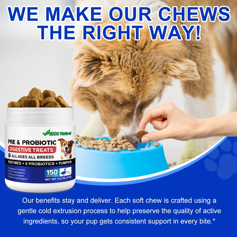 Probiotics for Dogs, 150Pcs Probiotics for Dogs Gut Health, Pre and Probiotic for Dog Digestive Health Support, Gut Health & Immunity, Duck Flavor
