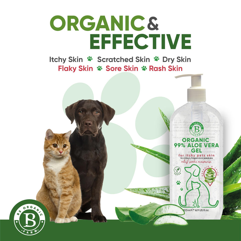 Aloe Vera Gel for Dogs & Cats | itchy dog skin relief | soothe, moisturiser, after sun care for dry pets skin | stings, insect bites 100% pure ingredients 500ml