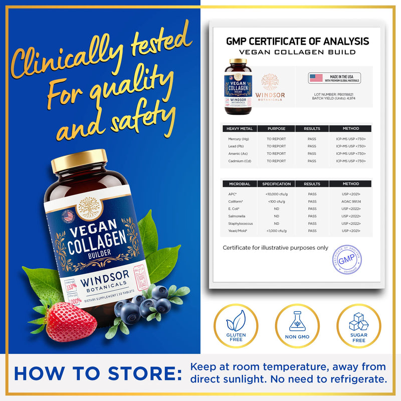 Vegan Collagen for Women and Men - Organic Superfood, Amino Acids Glycine, Lysine, Proline for Healthy Skin, Hair, Nails - Plant-Based Collagen Booster Supplements - 60 Gluten-Free Vegetarian Pills