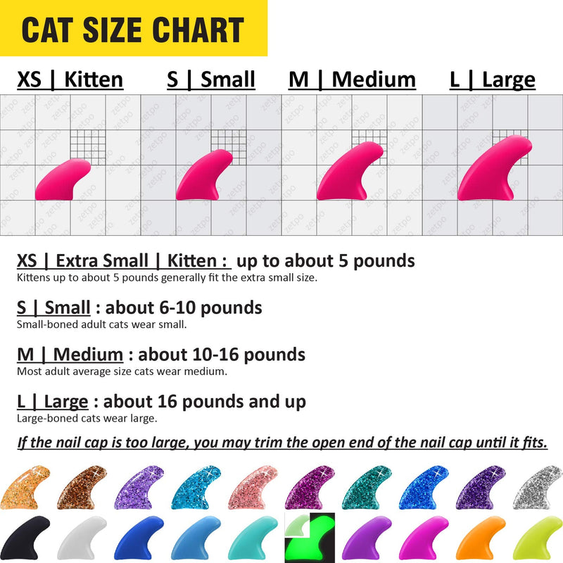 zetpo Cat Nail Caps | Cat Claw Covers | with Adhesives and Applicators (S, 20x Colors | 200 pcs) S