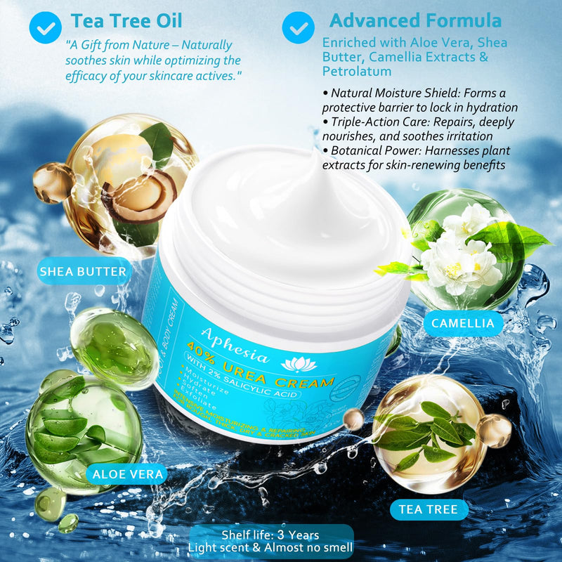 Urea Cream 40 Percent for Feet Maximum Strength w/ Vitamin E & 2% Salicylic Acid, Non-Greasy Formula Foot Cream for Summer Dry Cracked Heels - Intense Moisturizer Callus Remover for Hands, Foot, Body Camellia-Mild 5.3 Ounce (Pack of 1)