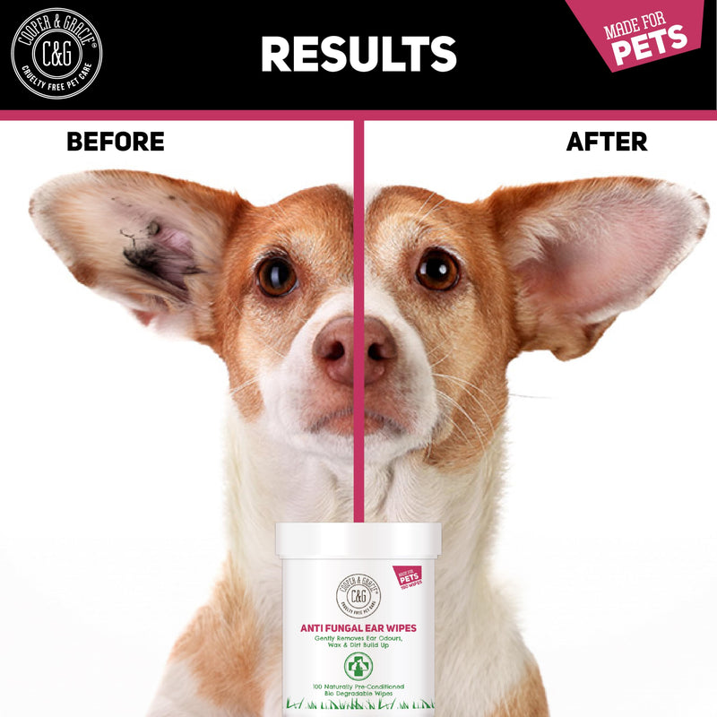 Dog Wipes | Dog Ear Wipes for Dogs & Cats by Cooper and Gracie | 100 Biodegradable Soothing Ear Cleaning Wipes for Pets | Soft, Quick, and Easy Wipes to Remove Wax and Relieve Itchy Ears