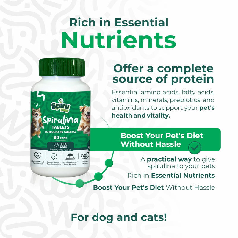 Spirulina Tablets for Dogs & Cats, Plant-Based Microalgae Pet Supplement, Easy Daily Tablet Format, Supports Daily Wellness + Skin & Coat, 60 Count Tablets 60 count