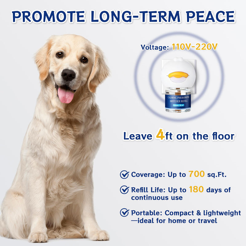 6 Pack Dog Calming Pheromone Diffuser Refills, Relief Anxiety, Storm Stress & Indoor Behavior Support, 180 Day Long Lasting Refill, Natural Odorless Safe Formula