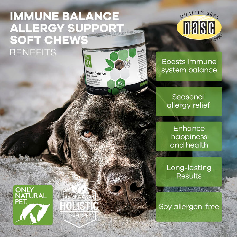 Only Natural Pet Immune Balance - Immunity Booster for Itchy Skin Licking & Scratching w/Phytosterols for Seasonal or Food Allergies Vitamin Supplement for Healthy Dogs & Cats - 60 Soft Chews - PawsPlanet Australia
