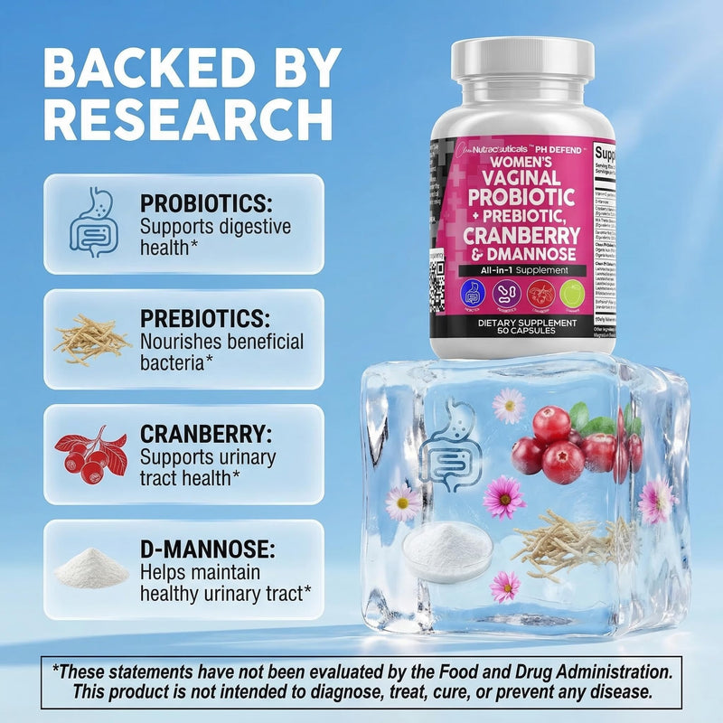 Clean Nutraceuticals Vaginal Probiotics for Women with Cranberry, D-Mannose, Prebiotics, pH Balance Support, Feminine Health, Urinary Tract Cleanse – Capsule Alternative to Gummies – 60 Count 1