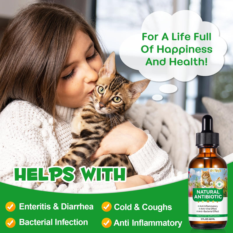 Antibiotics for Cats, Natural Antibiotics for Cats, Cat Antibiotics for Infection Supports Immune & Cats Allergy Relief, Cat Multivitamin UTI Drops Natural Supplement for All Ages & Breeds